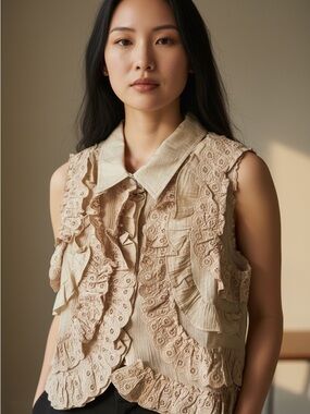 RIVIR Lace Ruffle Blouse | Boho Romantic Top | Size Small | NWOT